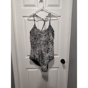 $115 Playa Swim Collection One Piece Tribal‎ Tropical Swimsuit 16 XL Black White